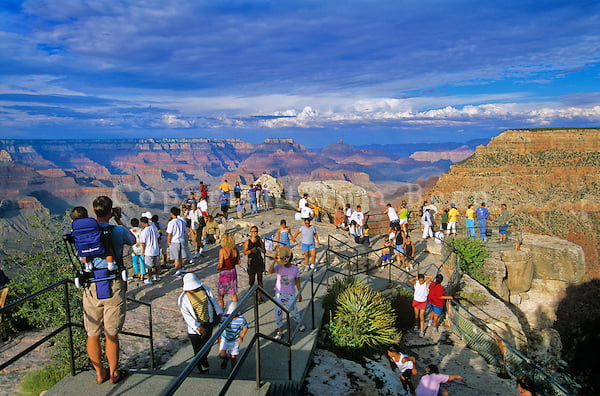 Crowds of tourist view Grand Canyon on summer day, Mather Point on South Rim of Grand Canyon National Park, Arizona, AGPix_0612